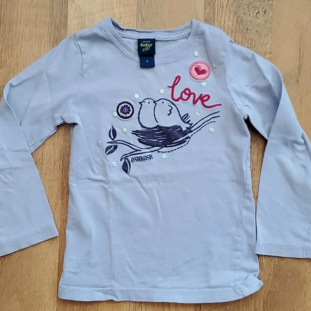 OshKosh Girls Purple Long Sleeve Birds Shirt with Pants Outfit‎ Size 4